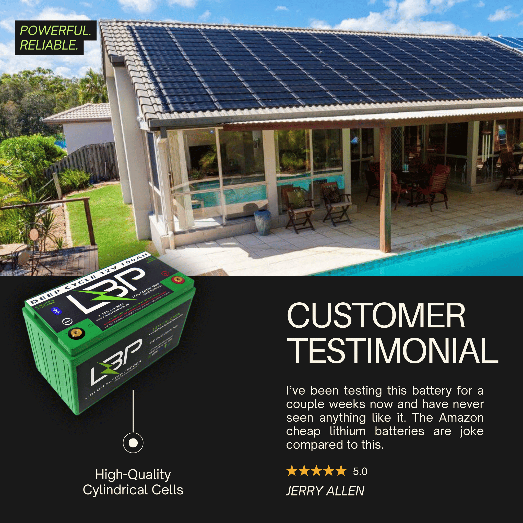 LBP 12V 100Ah Bluetooth Lithium Battery – Deep Cycle LiFePO4 Battery for boat battery, camper battery, trolling motor battery, and solar power systems